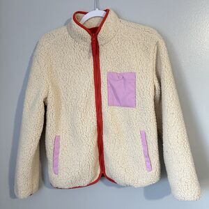 LEGO x Target Womens Size XS Cream Red Sherpa Fleece Sweater Jacket Pink Pocket